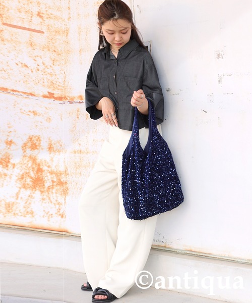 antiqua(アンティカ)の「スパンコールバッグ(トートバッグ・レディース・ネイビー/グレー・ONESIZE)」の9枚目の写真