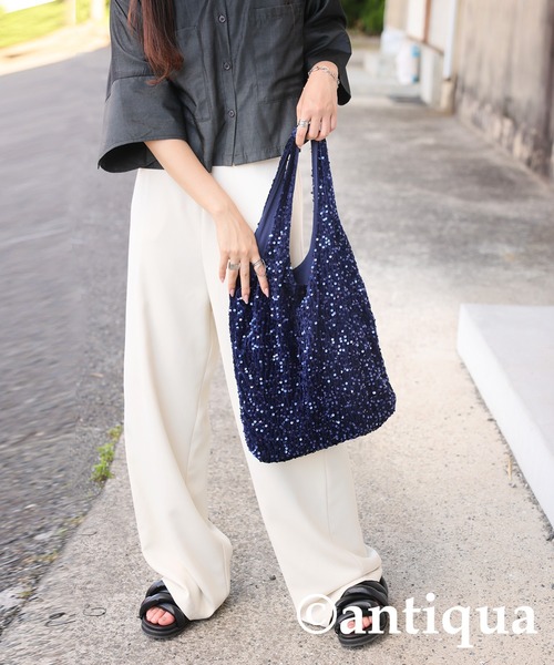 antiqua(アンティカ)の「スパンコールバッグ(トートバッグ・レディース・ネイビー/グレー・ONESIZE)」の12枚目の写真