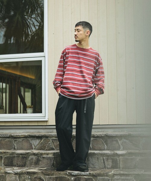 B:MING by BEAMS（ビーミングバイビームス）の「フェード ボーダー ロングスリーブ Tシャツ（Tシャツ/カットソー・メンズ・レッド系その他7/オリーブ・SMALL/MEDIUM/LARGE/X-LARGE）」の8枚目の写真