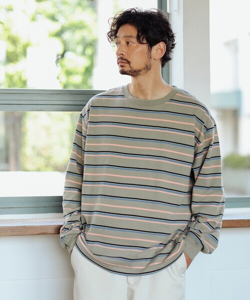 B:MING by BEAMS（ビーミングバイビームス）の「フェード ボーダー ロングスリーブ Tシャツ（Tシャツ/カットソー・メンズ・レッド系その他7/オリーブ・SMALL/MEDIUM/LARGE/X-LARGE）」の16枚目の写真
