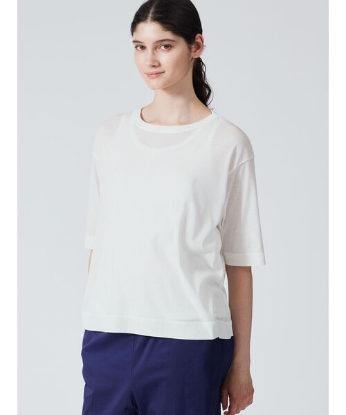 mizuiroind(ミズイロインド)の「mizuiro ind ガーゼクルーネックハーフスリーブT(Tシャツ/カットソー・レディース・オフホワイト/ブルー/ブラック/グリーン/ピンク/ベージュ/ネイビー・FREE)」の16枚目の写真
