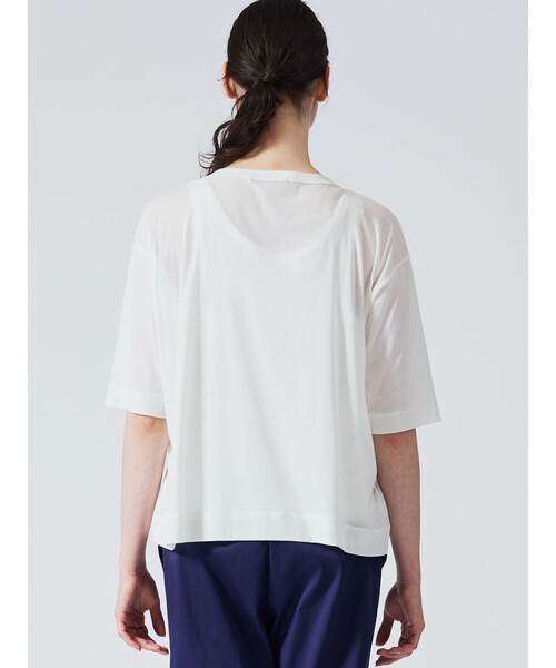 mizuiroind(ミズイロインド)の「mizuiro ind ガーゼクルーネックハーフスリーブT(Tシャツ/カットソー・レディース・オフホワイト/ブルー/ブラック/グリーン/ピンク/ベージュ/ネイビー・FREE)」の18枚目の写真