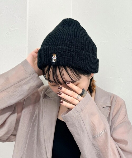 fredy emue(フレディエミュ)の「Roster Bear刺しゅうワッチ(ニットキャップ/ビーニー・レディース・ネイビー/アイボリー/ブラック・FREE)」の3枚目の写真