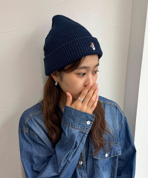 fredy emue(フレディエミュ)の「Roster Bear刺しゅうワッチ(ニットキャップ/ビーニー・レディース・ネイビー/アイボリー/ブラック・FREE)」の18枚目の写真