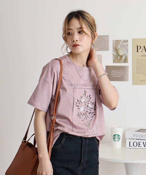 tシャツ BRODIAEA フラワープリント　スムースTシャツ レディース tシャツ BRODIAEA フラワープリント スムースTシャツ レディース