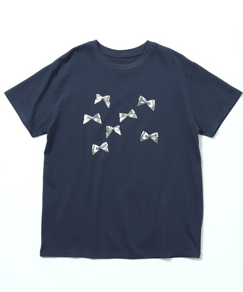 Firsthand（ファーストハンド）の「Firsthand/ファーストハンド オーガニックコットンリボン箔プリントTシャツ / フロントデザインTシャツ（Tシャツ/カットソー・レディース・ブラック/ホワイト/ネイビー・FREE）」の4枚目の写真