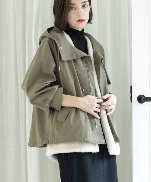 OPAQUE.CLIP(オペークドットクリップ)の「◆ファーベスト付き マルチWAYマウンテンパーカー【洗濯機洗い可/撥水加工/花粉対応】(ブルゾン・レディース・ブラック/ダークオリーブ/キャメル・38/42/40/36)」の6枚目の写真