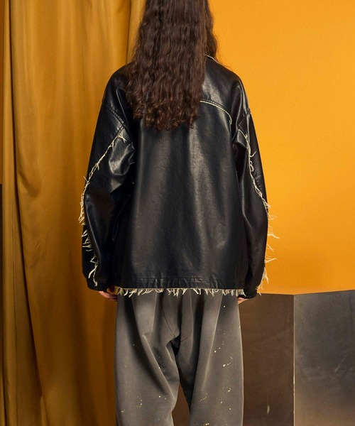 UNISEX》Artificial Leather Prime-Over Zip-Up Blouson