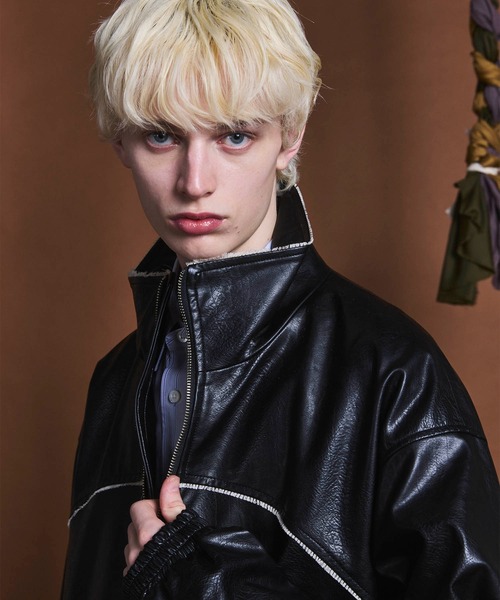 UNISEX》Artificial Leather Prime-Over Zip-Up Blouson