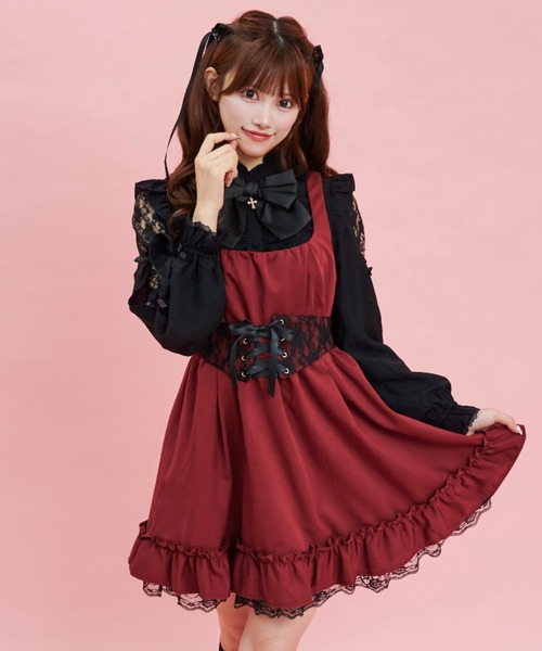 Secret Honey（シークレットハニー）の「コルセット付バックリボンジャンパードレス（ワンピース・レディース・ブラック/ピンク/ワインレッド・MEDIUM）」の3枚目の写真