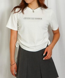 《サイドドロスト×ロゴ》レディース リブTシャツ 半袖 カジュアル 春夏秋