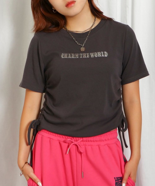 GORGE（ゴージ）の「《サイドドロスト×ロゴ》レディース リブTシャツ 半袖 カジュアル 春夏秋（Tシャツ/カットソー・レディース・オフホワイト/ブラック/チャコールグレー・F）」の3枚目の写真