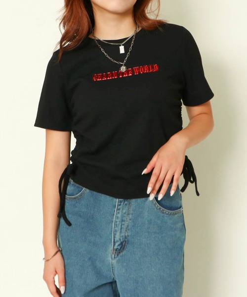 GORGE（ゴージ）の「《サイドドロスト×ロゴ》レディース リブTシャツ 半袖 カジュアル 春夏秋（Tシャツ/カットソー・レディース・オフホワイト/ブラック/チャコールグレー・F）」の2枚目の写真