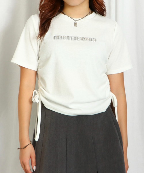 GORGE（ゴージ）の「《サイドドロスト×ロゴ》レディース リブTシャツ 半袖 カジュアル 春夏秋（Tシャツ/カットソー・レディース・オフホワイト/ブラック/チャコールグレー・F）」の7枚目の写真