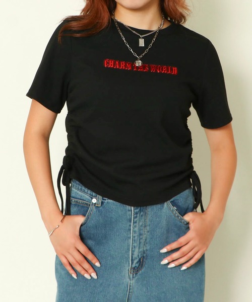 GORGE（ゴージ）の「《サイドドロスト×ロゴ》レディース リブTシャツ 半袖 カジュアル 春夏秋（Tシャツ/カットソー・レディース・オフホワイト/ブラック/チャコールグレー・F）」の6枚目の写真