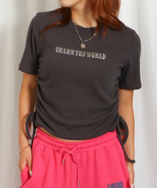 GORGE（ゴージ）の「《サイドドロスト×ロゴ》レディース リブTシャツ 半袖 カジュアル 春夏秋（Tシャツ/カットソー・レディース・オフホワイト/ブラック/チャコールグレー・F）」の5枚目の写真