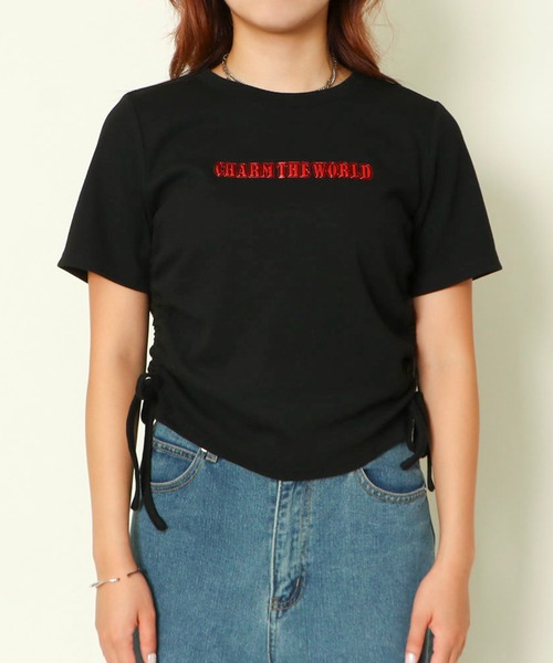 GORGE（ゴージ）の「《サイドドロスト×ロゴ》レディース リブTシャツ 半袖 カジュアル 春夏秋（Tシャツ/カットソー・レディース・オフホワイト/ブラック/チャコールグレー・F）」の4枚目の写真