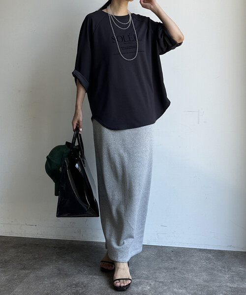 DouDou（ドゥドゥ）の「SOLEILジョーゼットロゴTEE（Tシャツ/カットソー・レディース・チャコールグレー/ホワイト/ベージュ・FREE）」の21枚目の写真