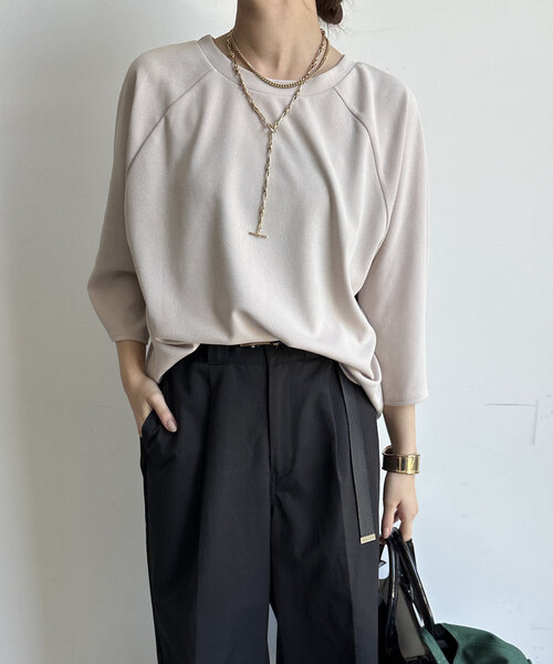 DouDou（ドゥドゥ）の「SOLEILジョーゼットロゴTEE（Tシャツ/カットソー・レディース・チャコールグレー/ホワイト/ベージュ・FREE）」の9枚目の写真