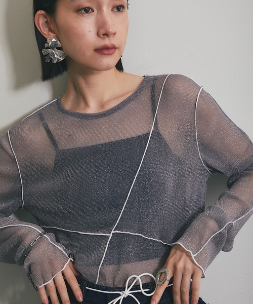 ANOTHER S(アナザーエス)の「シアーラメ配色メロープルオーバー(Tシャツ/カットソー・レディース・オフホワイト/チャコールグレー/ブラック・FREE)」の1枚目の写真