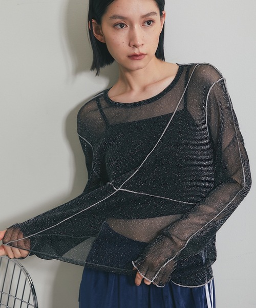 ANOTHER S(アナザーエス)の「シアーラメ配色メロープルオーバー(Tシャツ/カットソー・レディース・オフホワイト/チャコールグレー/ブラック・FREE)」の3枚目の写真