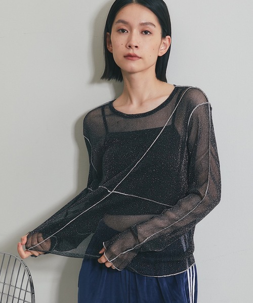 ANOTHER S(アナザーエス)の「シアーラメ配色メロープルオーバー(Tシャツ/カットソー・レディース・オフホワイト/チャコールグレー/ブラック・FREE)」の22枚目の写真
