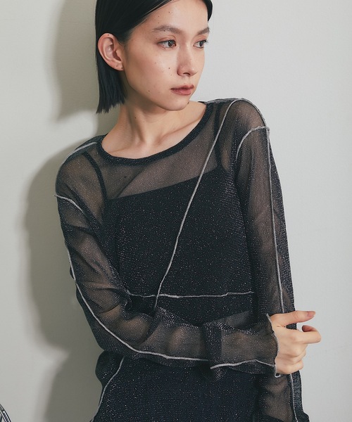 ANOTHER S(アナザーエス)の「シアーラメ配色メロープルオーバー(Tシャツ/カットソー・レディース・オフホワイト/チャコールグレー/ブラック・FREE)」の13枚目の写真