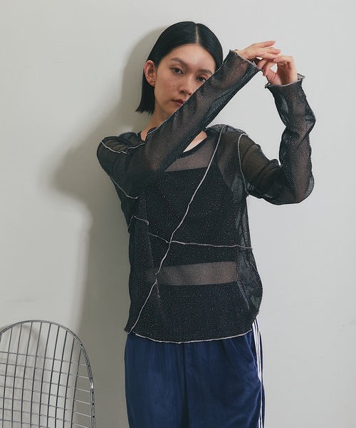 ANOTHER S(アナザーエス)の「シアーラメ配色メロープルオーバー(Tシャツ/カットソー・レディース・オフホワイト/チャコールグレー/ブラック・FREE)」の17枚目の写真