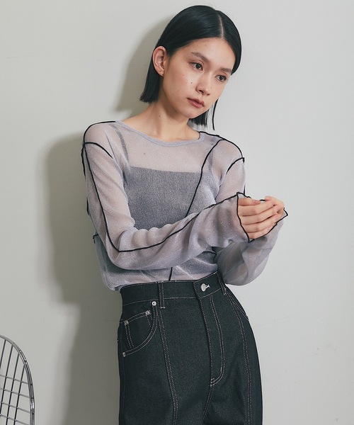 ANOTHER S(アナザーエス)の「シアーラメ配色メロープルオーバー(Tシャツ/カットソー・レディース・オフホワイト/チャコールグレー/ブラック・FREE)」の5枚目の写真