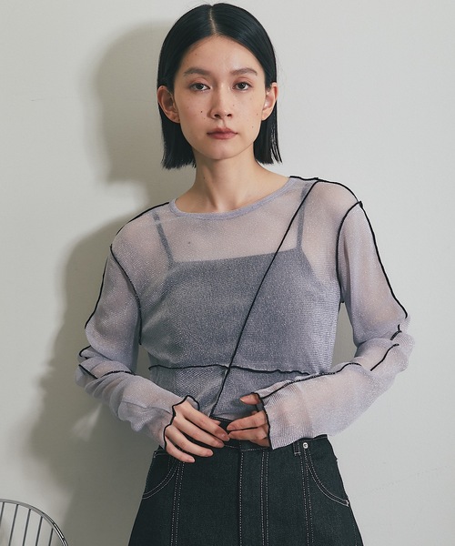 ANOTHER S(アナザーエス)の「シアーラメ配色メロープルオーバー(Tシャツ/カットソー・レディース・オフホワイト/チャコールグレー/ブラック・FREE)」の8枚目の写真