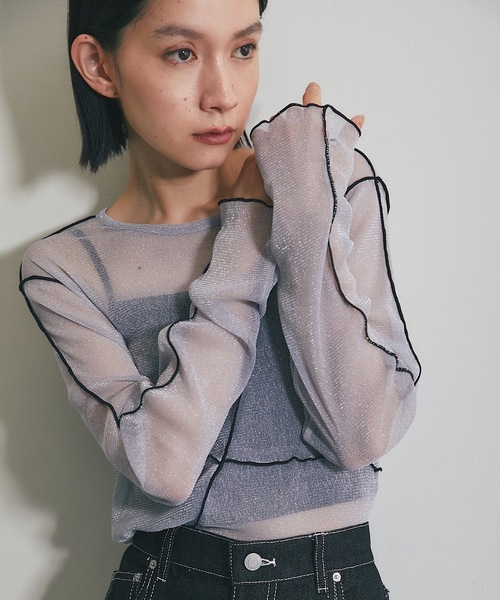 ANOTHER S(アナザーエス)の「シアーラメ配色メロープルオーバー(Tシャツ/カットソー・レディース・オフホワイト/チャコールグレー/ブラック・FREE)」の4枚目の写真