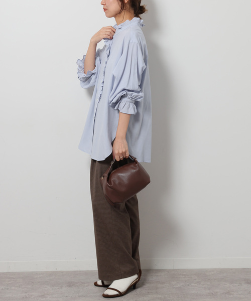 JOURNAL STANDARD relume（ジャーナルスタンダード　レリューム）の「ウォッシャブルフリルスタンドカラーブラウス（シャツ/ブラウス・レディース・ホワイト/ブルー系その他・FREE）」の3枚目の写真