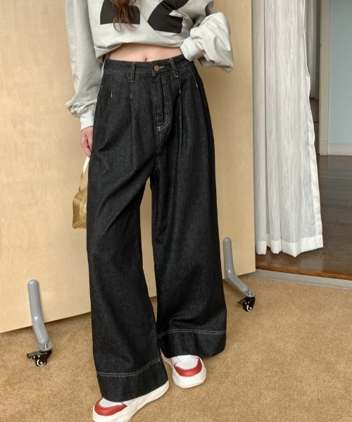 FREE STYLISTS(フリー スタイリスト)の「YUGA_YGMC デニムワイドレングスパンツ(デニムパンツ・レディース・インディゴブルー/ブラック・L/M/S)」の13枚目の写真