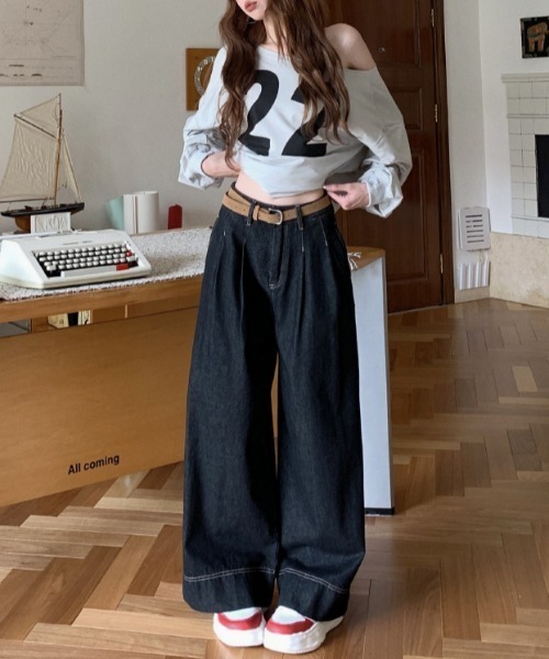 FREE STYLISTS(フリー スタイリスト)の「YUGA_YGMC デニムワイドレングスパンツ(デニムパンツ・レディース・インディゴブルー/ブラック・L/M/S)」の15枚目の写真