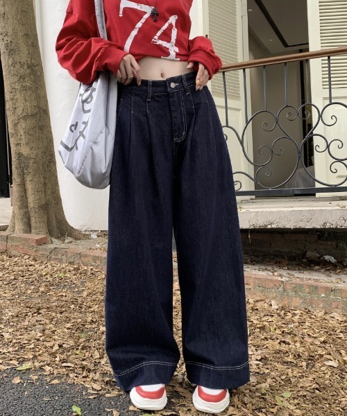 FREE STYLISTS(フリー スタイリスト)の「YUGA_YGMC デニムワイドレングスパンツ(デニムパンツ・レディース・インディゴブルー/ブラック・L/M/S)」の7枚目の写真