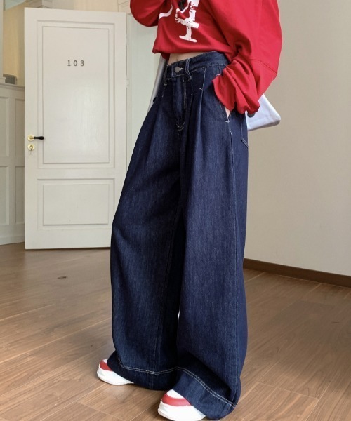 FREE STYLISTS(フリー スタイリスト)の「YUGA_YGMC デニムワイドレングスパンツ(デニムパンツ・レディース・インディゴブルー/ブラック・L/M/S)」の3枚目の写真