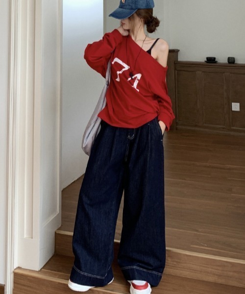 FREE STYLISTS(フリー スタイリスト)の「YUGA_YGMC デニムワイドレングスパンツ(デニムパンツ・レディース・インディゴブルー/ブラック・L/M/S)」の4枚目の写真