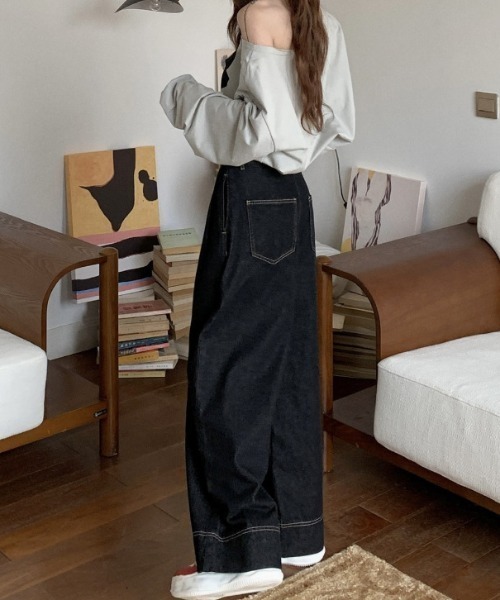 FREE STYLISTS(フリー スタイリスト)の「YUGA_YGMC デニムワイドレングスパンツ(デニムパンツ・レディース・インディゴブルー/ブラック・L/M/S)」の22枚目の写真