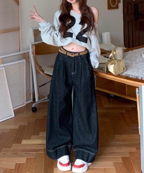 FREE STYLISTS(フリー スタイリスト)の「YUGA_YGMC デニムワイドレングスパンツ(デニムパンツ・レディース・インディゴブルー/ブラック・L/M/S)」の16枚目の写真