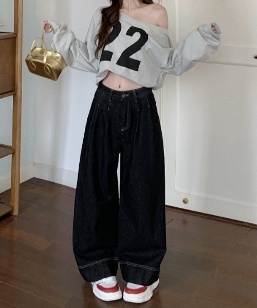 FREE STYLISTS(フリー スタイリスト)の「YUGA_YGMC デニムワイドレングスパンツ(デニムパンツ・レディース・インディゴブルー/ブラック・L/M/S)」の17枚目の写真