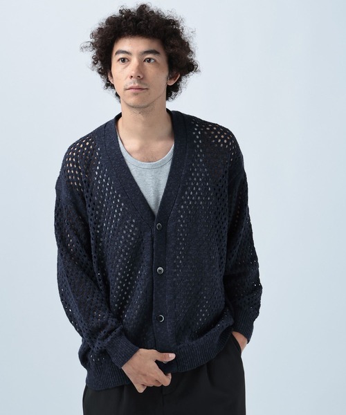 BAYFLOW（ベイフロー）の「BIGメッシュニットカーディガン（カーディガン/ボレロ・メンズ・ネイビー/チャコールグレー・MEDIUM/LARGE）」の2枚目の写真