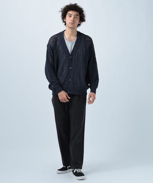 BAYFLOW（ベイフロー）の「BIGメッシュニットカーディガン（カーディガン/ボレロ・メンズ・ネイビー/チャコールグレー・MEDIUM/LARGE）」の4枚目の写真