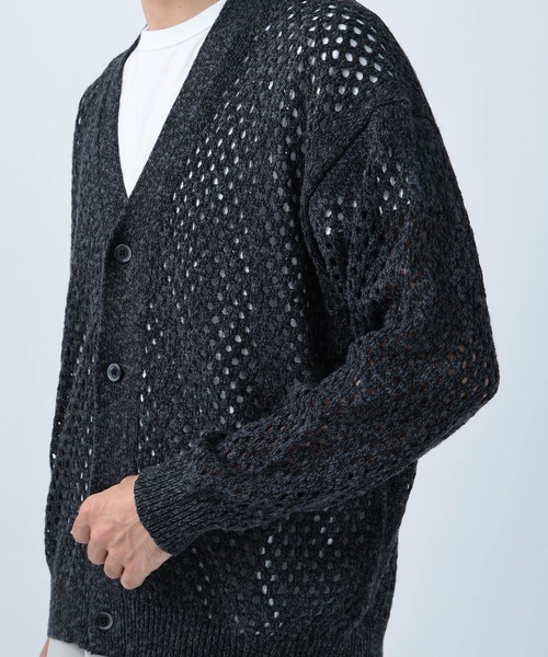 BAYFLOW（ベイフロー）の「BIGメッシュニットカーディガン（カーディガン/ボレロ・メンズ・ネイビー/チャコールグレー・MEDIUM/LARGE）」の9枚目の写真