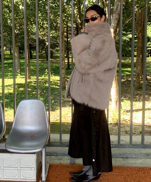 ef-de 13号 ファー付きベージュダブルコート ef-de 13号 ファー付きベージュダブルコート