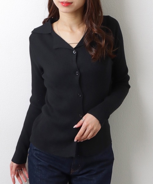 Lace Ladies(レースレディース)の「Vネック テーラードカラー リブニット セーター トップス(ニット/セーター・レディース・グレー/アイボリー/グレイッシュベージュ/ブラック・FREE)」の5枚目の写真