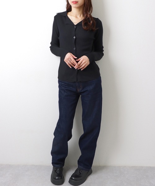 Lace Ladies(レースレディース)の「Vネック テーラードカラー リブニット セーター トップス(ニット/セーター・レディース・グレー/アイボリー/グレイッシュベージュ/ブラック・FREE)」の6枚目の写真