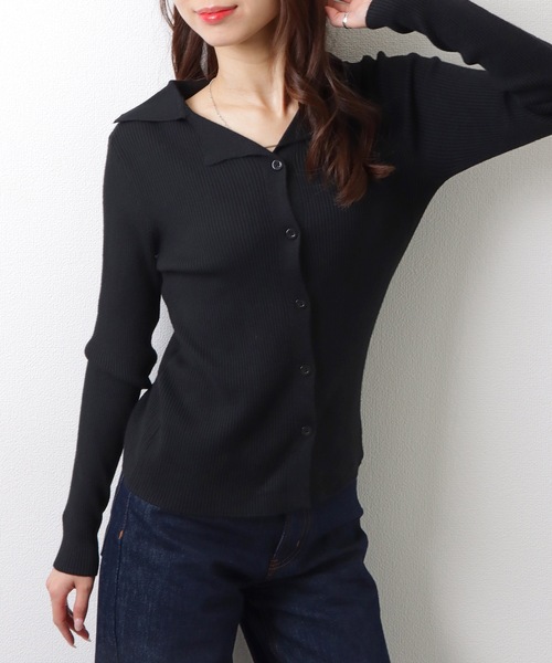 Lace Ladies(レースレディース)の「Vネック テーラードカラー リブニット セーター トップス(ニット/セーター・レディース・グレー/アイボリー/グレイッシュベージュ/ブラック・FREE)」の7枚目の写真