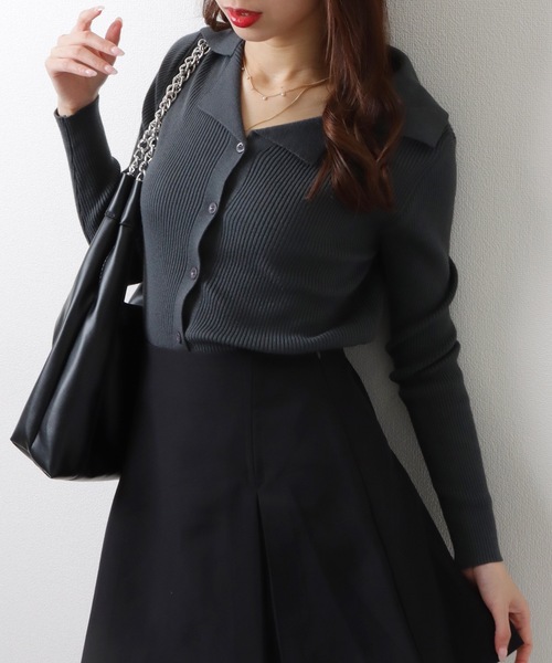 Lace Ladies(レースレディース)の「Vネック テーラードカラー リブニット セーター トップス(ニット/セーター・レディース・グレー/アイボリー/グレイッシュベージュ/ブラック・FREE)」の10枚目の写真