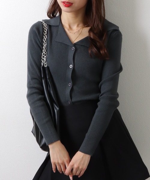 Lace Ladies(レースレディース)の「Vネック テーラードカラー リブニット セーター トップス(ニット/セーター・レディース・グレー/アイボリー/グレイッシュベージュ/ブラック・FREE)」の14枚目の写真