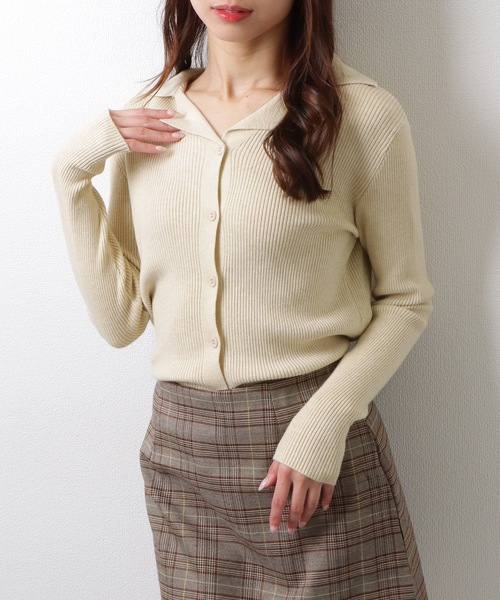 Lace Ladies(レースレディース)の「Vネック テーラードカラー リブニット セーター トップス(ニット/セーター・レディース・グレー/アイボリー/グレイッシュベージュ/ブラック・FREE)」の20枚目の写真